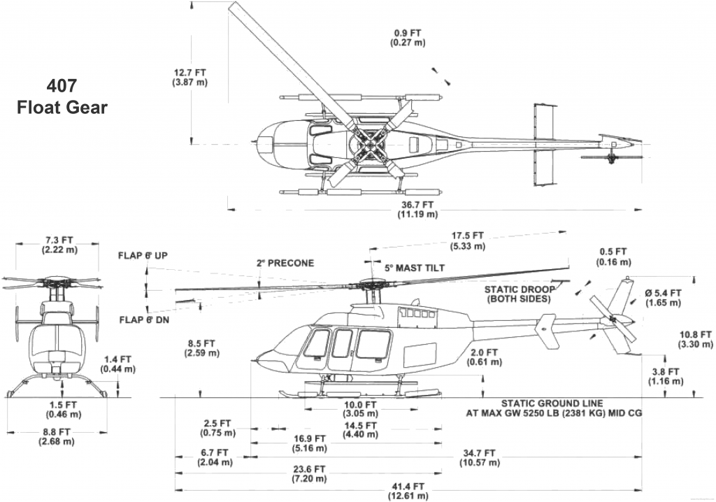 Espaciosa y confortable cabina del helicóptero Bell 407, ideal para viajes de negocios o placer con hasta 7 pasajeros.